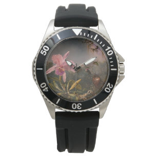 Cattleya Orchidee en Drie Kolibries (Heade) Horloge