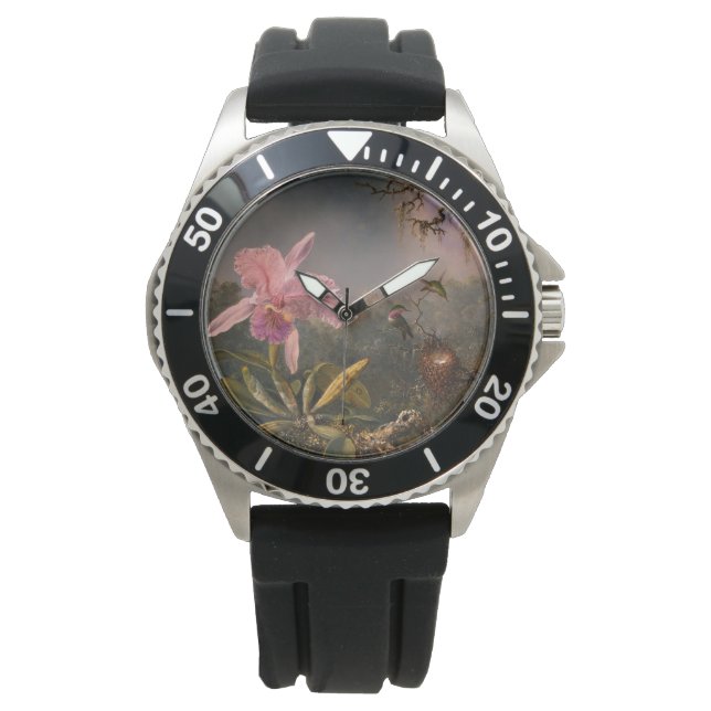 Cattleya Orchidee en Drie Kolibries (Heade) Horloge (Voorkant)