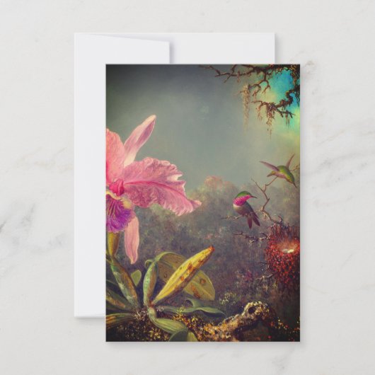 Cattleya-orchidee en drie kolibries Heade RSVP Kaartje (Voorkant)