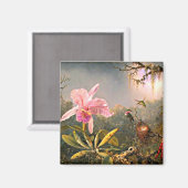 Cattleya Orchidee en Drie Kolibries Magneet (Voorkant / Achterkant)