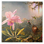 Cattleya-orchidee en drie kolibries tegeltje (Voorkant)