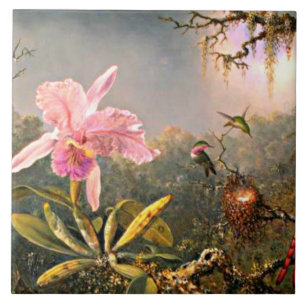 Cattleya-orchidee en drie kolibries tegeltje