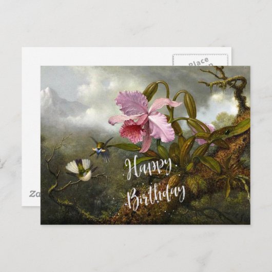 Cattleya Orchidee, Twee Kolibries en een Kever Briefkaart (Voorkant / Achterkant)