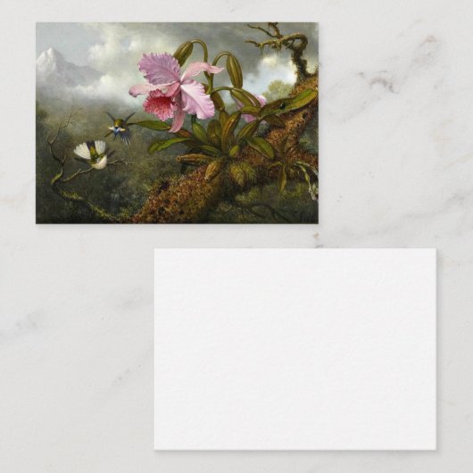 Cattleya-orchidee, twee kolibries en een kever notitiekaartje (Voorkant / Achterkant)