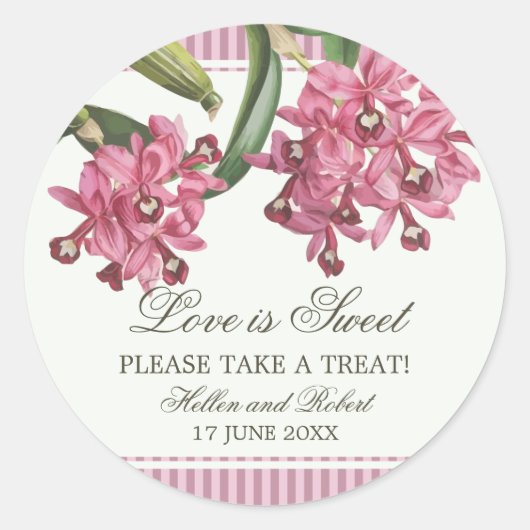 Cattleya roze orchidee bruiloft gunst ronde sticker (Voorkant)