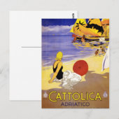 Cattolica Adriatico Italy Vintage Travel Poster Re Briefkaart (Voorkant / Achterkant)