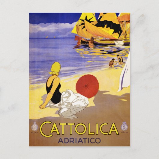 Cattolica Adriatico Italy Vintage Travel Poster Re Briefkaart (Voorkant)