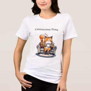 Cattuccino Tijd Grappige Kat T-shirt