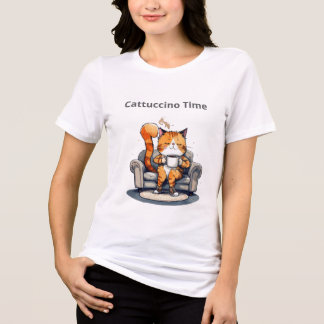 Cattuccino Tijd Grappige Kat T-shirt
