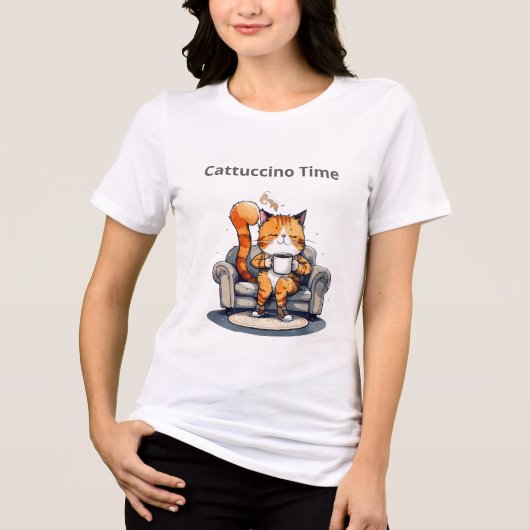 Cattuccino Tijd Grappige Kat T-shirt (Voorkant)
