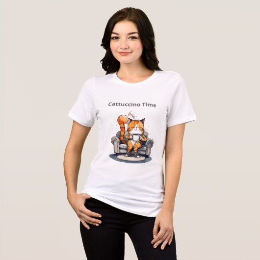 Cattuccino Time Funny Cat Tee Tri-Blend Shirt (Voorkant volledig)