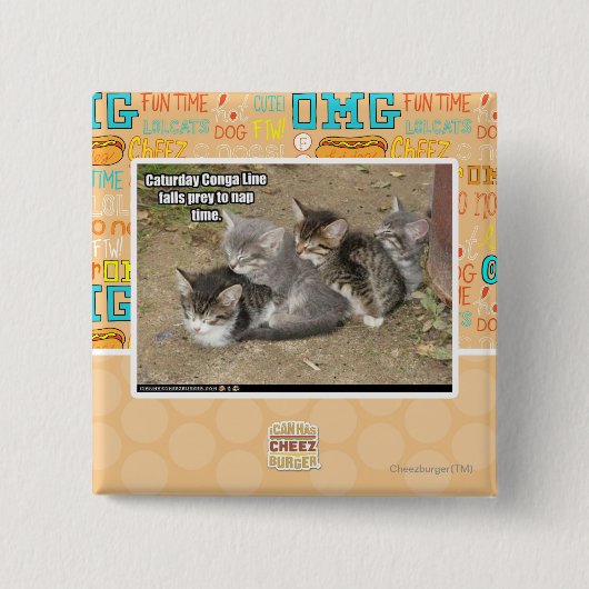 Caturday Conga Line Vierkante Button 5,1 Cm (Voorkant)