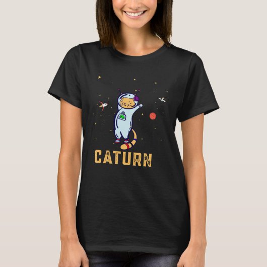 Caturn Astronomy Moon Cosmos Galaxy Universe Space T-shirt (Voorkant)