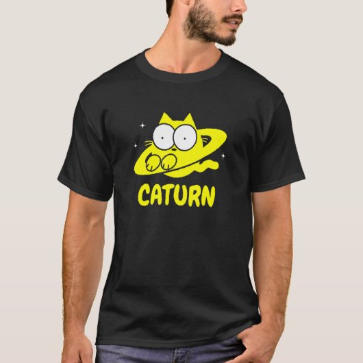 Caturn Cat  Space Saturn Doodle T-shirt (Voorkant)