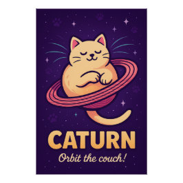 Caturn Space Cat Pun Poster Print