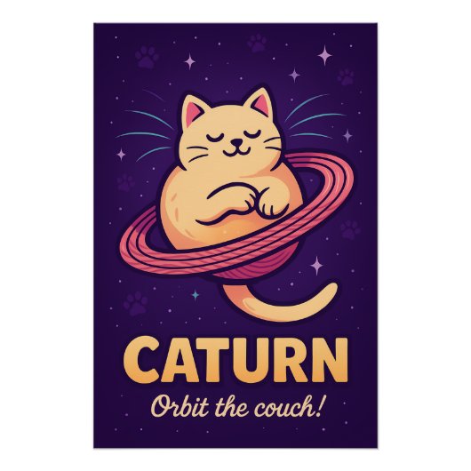 Caturn Space Cat Pun Poster Print (Voorkant)
