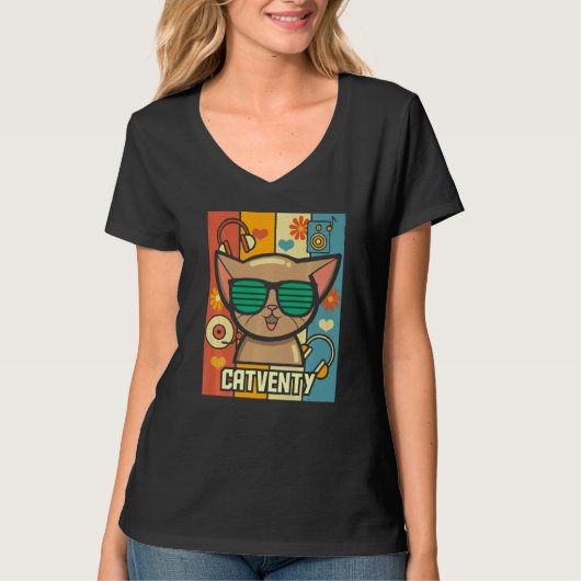 Catventy Retro 70s Kat T-shirt (Voorkant)