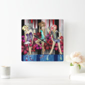 Catwalk Mode Tienage Girls Funky Modern Art Vierkante Klok (Huis)