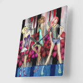 Catwalk Mode Tienage Girls Funky Modern Art Vierkante Klok (Hoek)