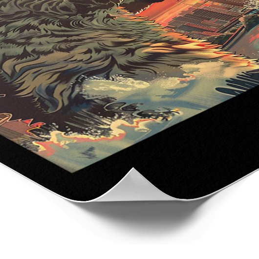 Catzilla Aanvallen Japan Grappig Schattige Cat Ani Poster (Hoek)