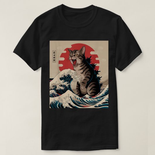 Catzilla Art Japanese Wave Cat Lovers T-shirt (Design voorkant)
