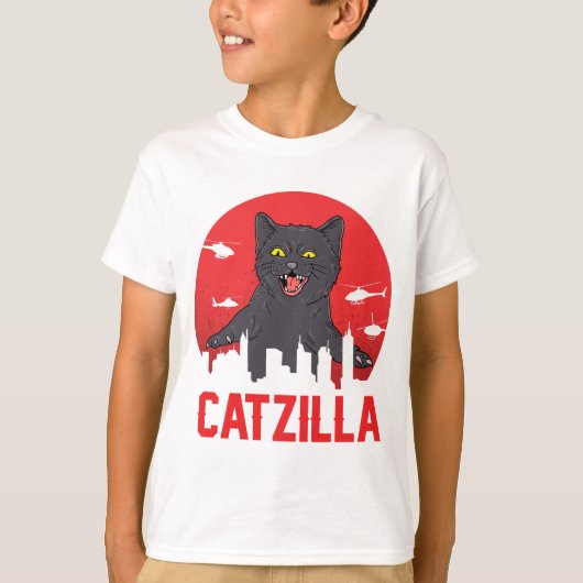 Catzilla & Black Cat City-thema T-shirt Design (Voorkant)