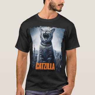 Catzilla brullen over City Skyline kat monster T-shirt