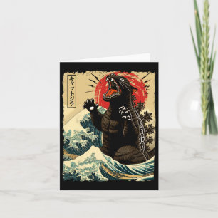 Catzilla Cat Art Grappige Kat Japans voor Mannen V Kaart