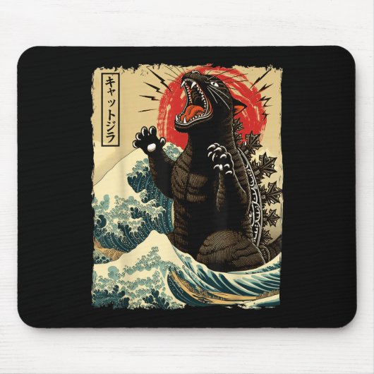 Catzilla Cat Art Grappige Kat Japans voor Mannen V Muismat (Voorkant)