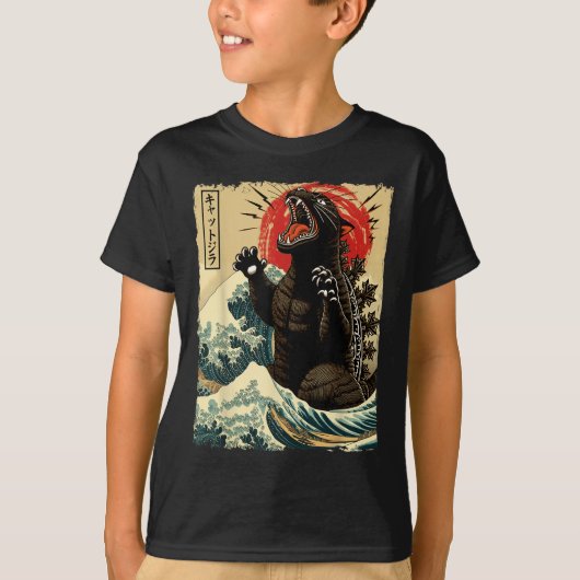 Catzilla Cat Art Grappige Kat Japans voor Mannen V T-shirt (Voorkant)