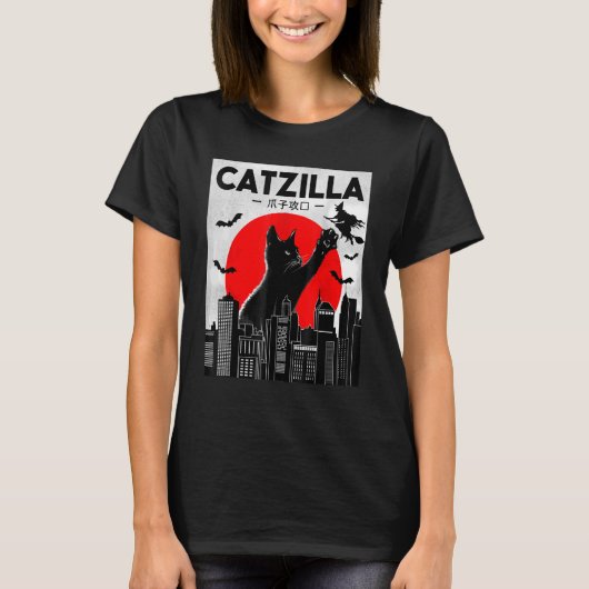 Catzilla Cat Cat Black Cat Halloween T-shirt (Voorkant)