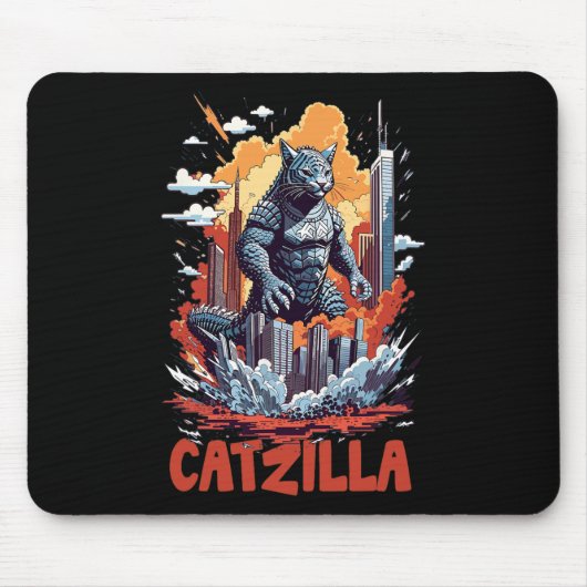 Catzilla Cat City Skyline Grappig Muismat (Voorkant)