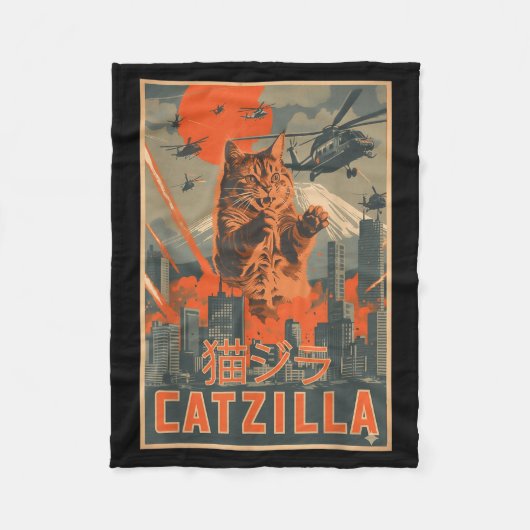 Catzilla Cat Japanese Art Funny Cat For Men Women  Fleece Deken (Voorkant)