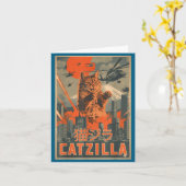 Catzilla Cat Japanese Art Funny Cat For Men Women  Kaart (Gele Bloem)