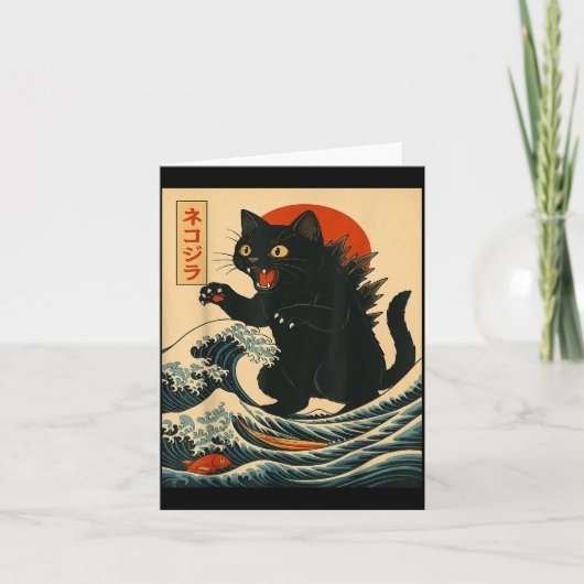 Catzilla Cat Japanese Art Funny Cat For Men Women Kaart (Voorkant)