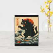 Catzilla Cat Japanese Art Funny Cat For Men Women Kaart (Gele Bloem)