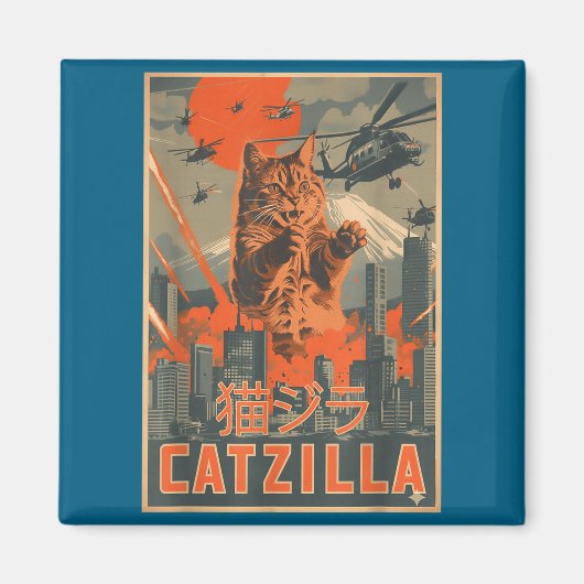 Catzilla Cat Japanese Art Funny Cat For Men Women  Magneet (Voorkant)