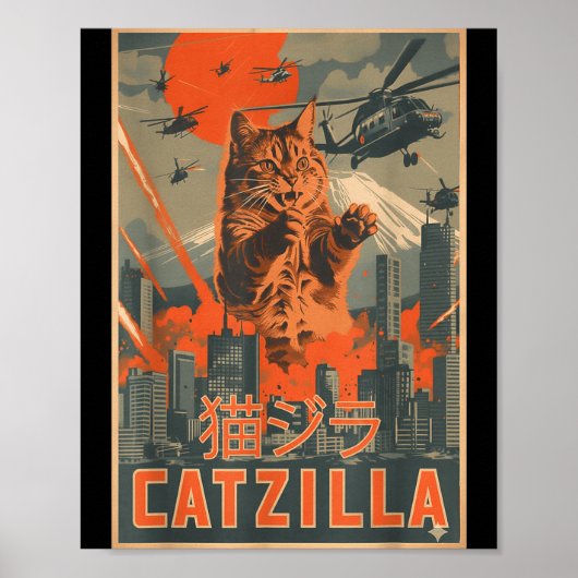 Catzilla Cat Japanese Art Funny Cat For Men Women  Poster (Voorkant)