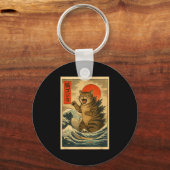 Catzilla Cat Japanese Art Funny Cat For Men Women Sleutelhanger (Voorkant)