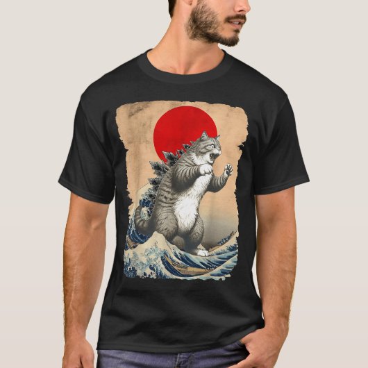 Catzilla Cat Japanese Art Funny Cat Meme For Men W T-shirt (Voorkant)