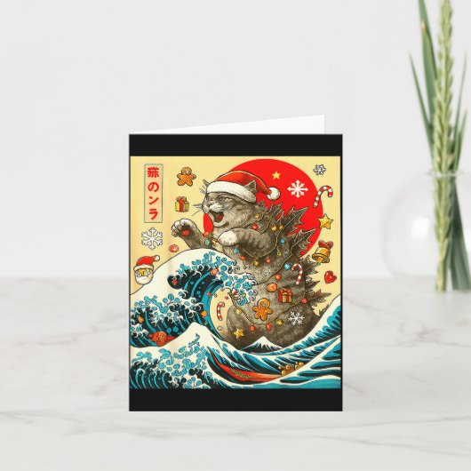 Catzilla Cat Japanese Art Funny Xmas For Men Women Kaart (Voorkant)