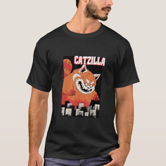 Catzilla Cat Kitten Japan Humour Present T-Shirt (Voorkant)