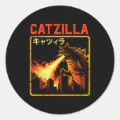 Catzilla Cat Monster Funny Japanese Parody Women M Ronde Sticker (Voorkant)