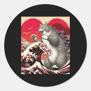 Catzilla Cat Valentijn Japanese Art Funny Cat Gift Ronde Sticker