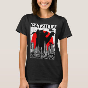 Catzilla Cute Art Japans kattendeksel voor kattend T-shirt