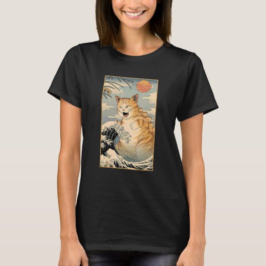 Catzilla Cute Cat Japanse Sunset T-shirt (Voorkant)