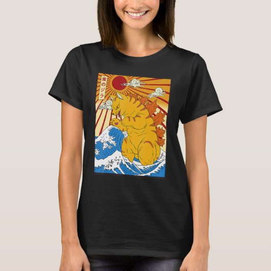 Catzilla Cute Cat Japanse Sunset T-shirt (Voorkant)