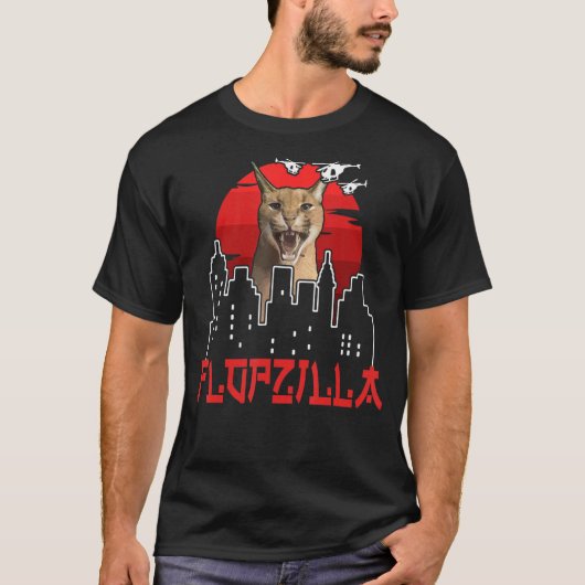 Catzilla Funny big floppa meme Flopzilla Caracal C T-shirt (Voorkant)