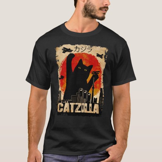  Catzilla Funny Black Cat T-Shirt Premium T (Voorkant)