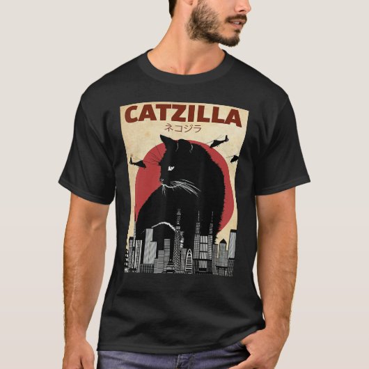 Catzilla Funny Cat Japans Sunset Kitten T-shirt (Voorkant)